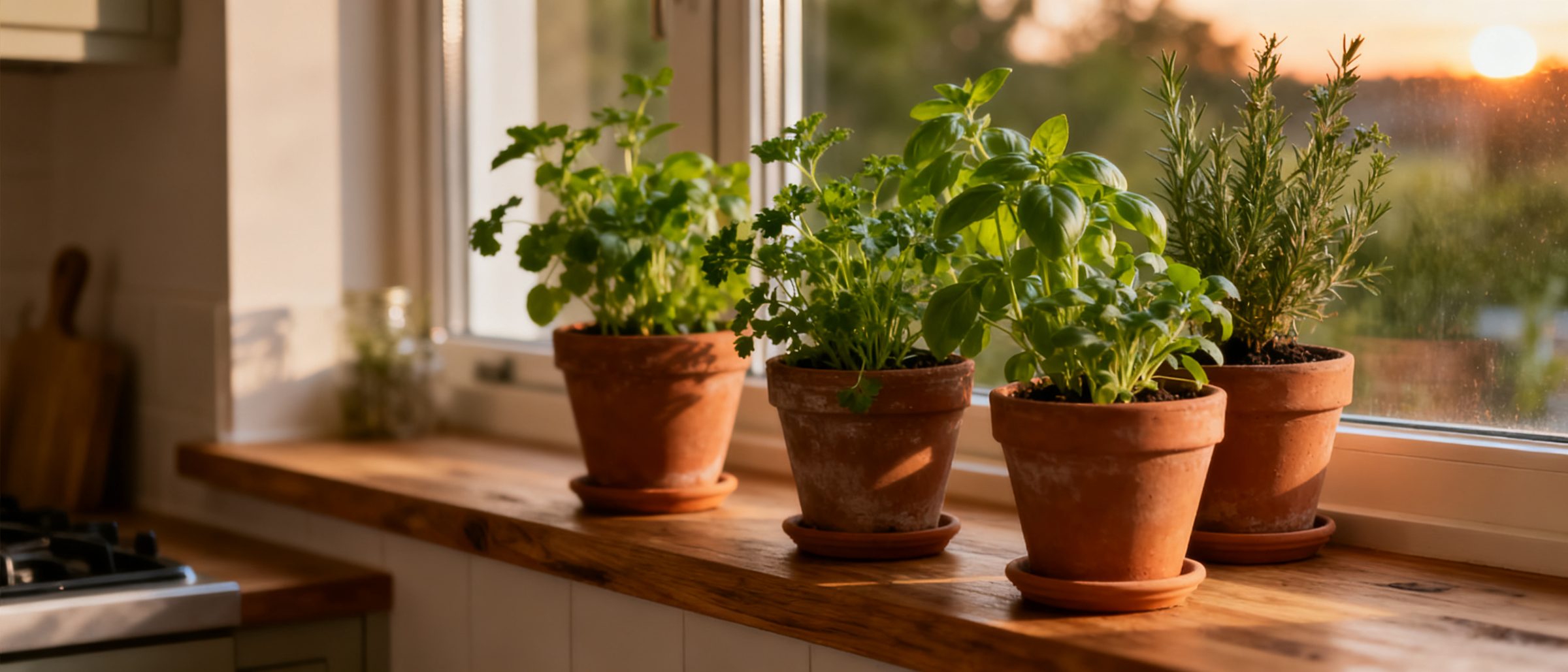 A herb garden in soft evening light